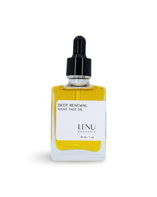 LENU Botanics Deep Renewal Night Face Oil bottle on a white background